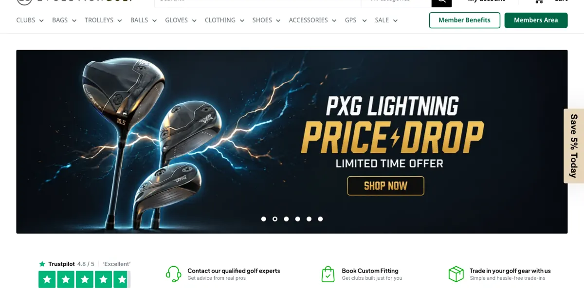 Evolution Golf website homepage