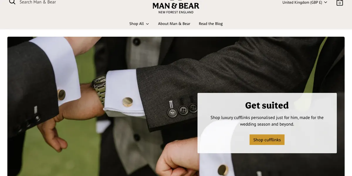 Man and Bear homepage on desktop