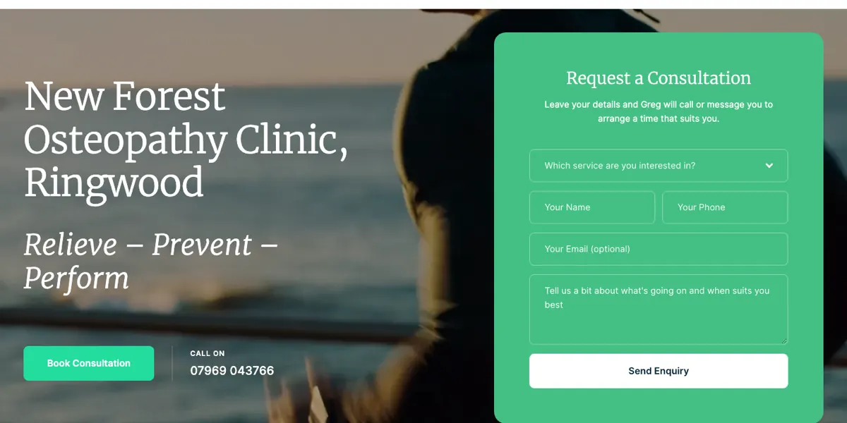 New Forest Osteopathy homepage on desktop